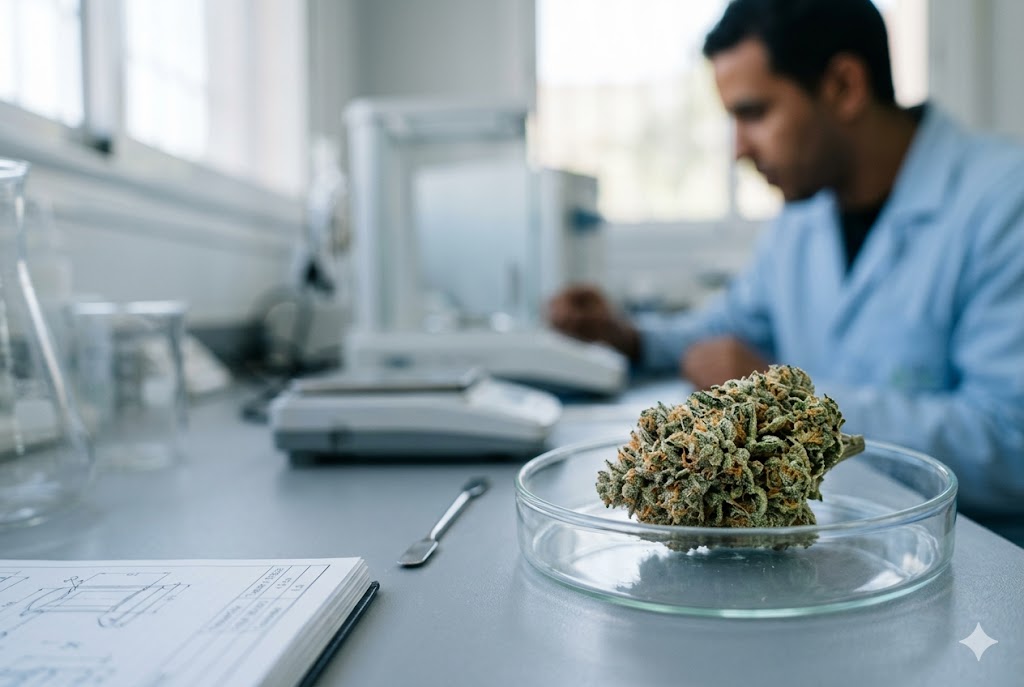 Illustration éditoriale : Cahier des charges ANRAC pour un laboratoire de contrôle cannabis médical | PRELAB